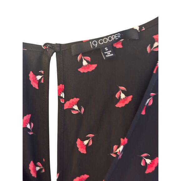 19 COOPER Women's Black/red Floral-print Tie-waist Ruched-hem Jumpsuit Small - Picture 8 of 12